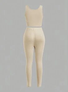 SHEIN Tall 2 sztuki Jednolity Kolor Casual Tank Top I Spodnie Zestaw, Wiosna Jesień