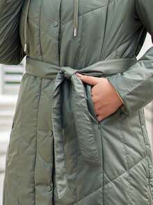 Astrid 大码女式纯色长袖单排扣口袋休闲连帽棉服外套，冬季