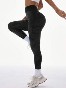 SHEIN Sports Contrast Color High Waist Seamless Sports Leggings