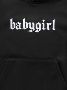 SHEIN Tween 女童字母印花连帽长袖运动衫