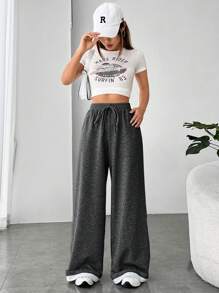Muchica Women's Elastic Waist Loose Wide Leg Sweatpants, Casual Sports, Autumn