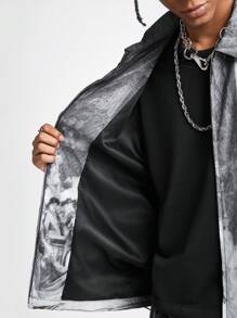 Manfinity NXTstreet Men's Digital Print Loose Woven Long Sleeve Jacket & Outerwear, For Fall Winter - Grey - View 5