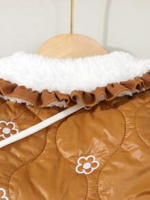 Casaco acolchoado floral patchwork gola bebê menina inverno puffer - Castanho - Ver 5