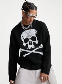 Manfinity EMRG Men's Casual Fashion Rapper Color Block Graphic Crew Neck Skeleton Print Long Sleeve Pullover Sweater, For Going Out - Multicolor - View 3