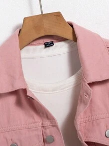 Manfinity Homme Chaqueta vaquera casual de manga larga de botones delanteros de unicolor para hombres - Rosa Pálido - Ver 5