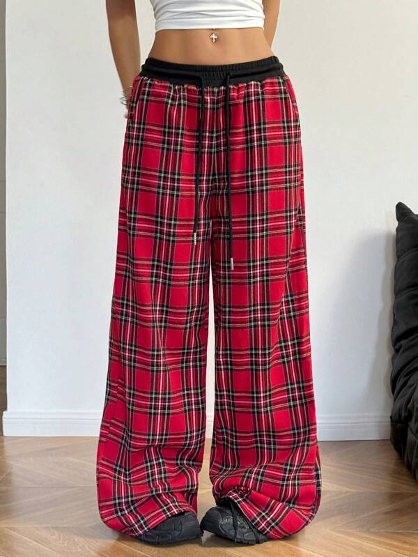 Coolane Women's Y2K Plaid Wide Leg Pants For Christmas