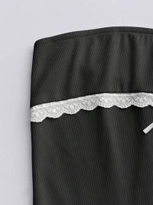 Sweetra 分层荷叶边蝴蝶结装饰优雅露肩无袖连衣裙 Y2K 服装俱乐部服装节日连衣裙女士迷你短款女士服装 - 黑色 - 查看 3