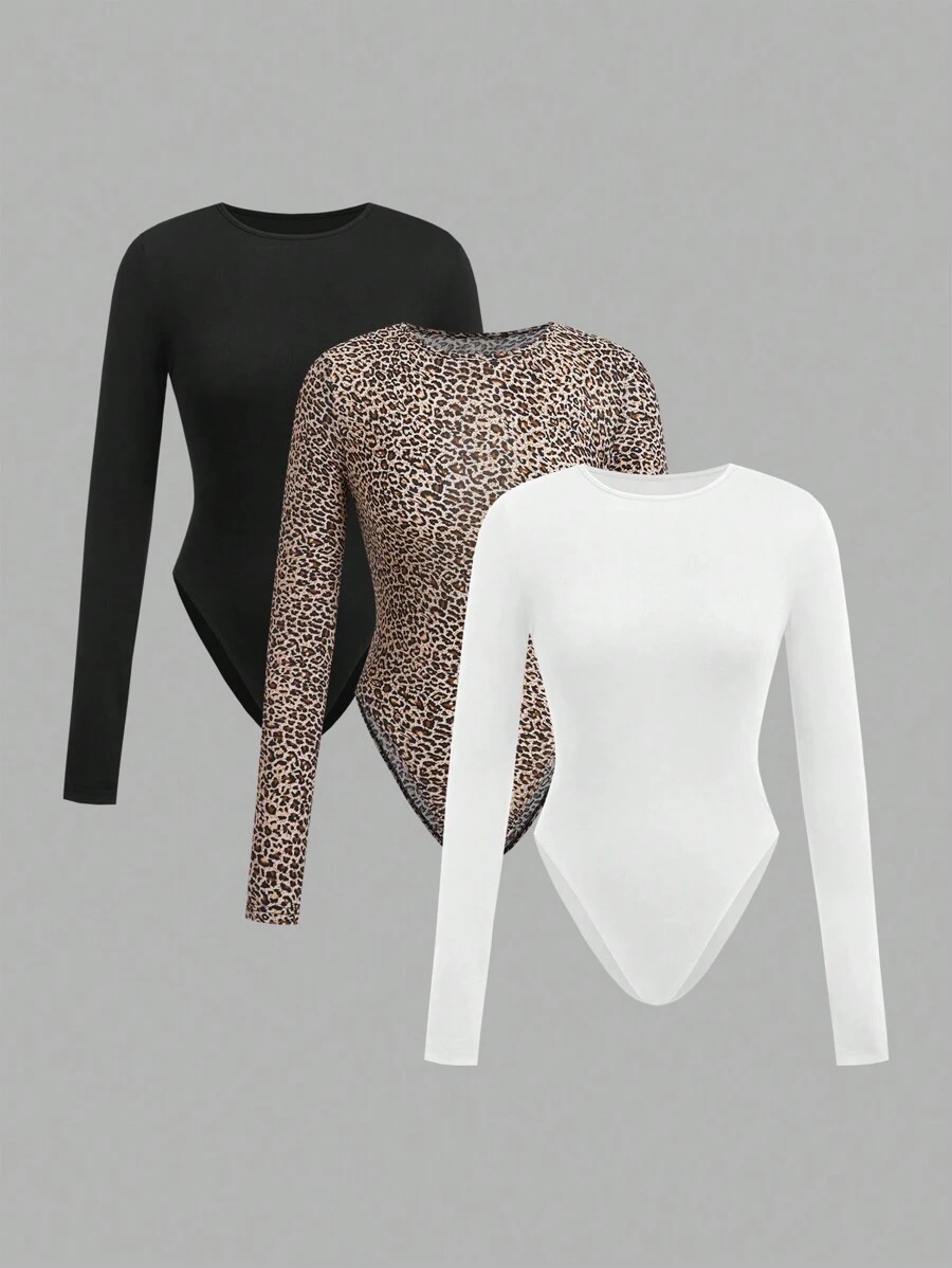 SHEIN EZwear 3pcs/Set Plus Size Colorful Bodysuit - Multicolor - View 1