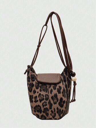 Grunge Punk Nuevo bolso de hombro, bandolera y tipo cubo casual y elegante con estampado de leopardo para mujer