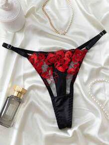 Set de 2 piezas de lencería de moda con bordado floral de malla para mujeres