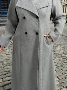 SHEIN Privé Plus Size Damski Zimowy Płaszcz Dwurzędowy Z Klapą Casual Wełniany Średniej Długości