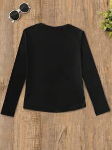 INAWLY 大码女式圆领休闲字母印花长袖 T 恤，秋季 - 黑色 - 查看 2