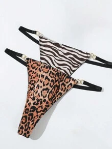 2pcs/Pack Seamless Sexy Leopard Print Thong Panties