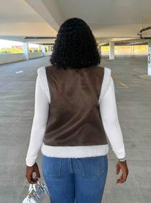 Zolique 女士休闲蓬松衬里背心夹克，秋冬 - 咖啡棕 - 查看 2