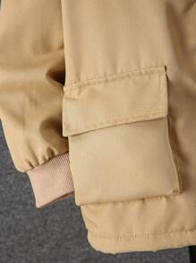 SHEIN Tween Boy Casual Solid Fleece Hooded Jacket, Fall/Winter - Khaki - View 5