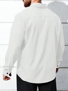 Manfinity Homme Plus Size Men Casual Solid Color Long Sleeve Shirt, Autumn - White - View 2
