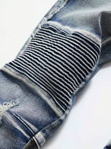 TWEEN Boy Retro Street Hip Hop Style Distressed Color Block Stretch Jeans