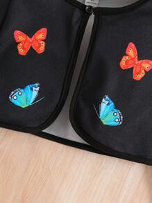 2pcs/Set Young Girl Cute Butterfly Print Long Sleeve Jacket & Sleeveless Dress Set, Fit For Spring Autumn - Black - View 5