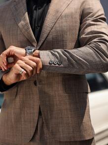 Manfinity Mode Men Front Button Long Sleeve Lapel Neck Shirt And Pants Suit - Coffee Brown - View 3