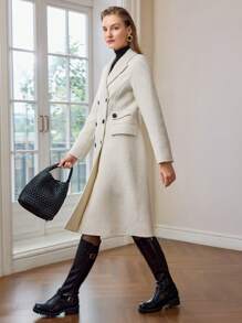 MOTF PREMIUM WOOL PEAK COLLAR FLAP DETAIL PEA OVERCOAT