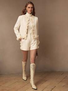 MOTF PREMIUM Pantalones cortos de bolsillo diagonal con cremallera en tela de tweed - Blanco - Ver 6