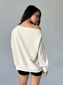 Aloruh Women's Fall Top Fashion Commuting Casual Loose Daily Sports Street Asymmetric Collar Drop Shoulder Loose Letter Print Long Sleeve Knitted Sweatshirt Apricot Sweatshirt Thin Sweatshirt Top, Spring And Autumn