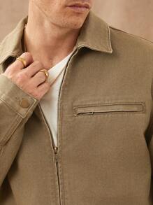 Men Premium Cotton Denim Zip Up Jacket - Brown - View 4
