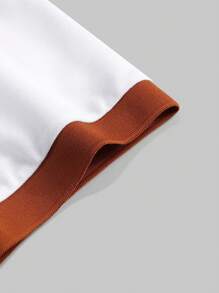 Manfinity Mode 男式休闲 Polo 衫，撞色袖口和野马印花，夏季 - 白色 - 查看 5