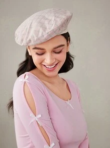 SHEIN MOD 1pc Ladies' Cute Reversible Checkered Beret Hat, Suitable For School - Multicolor - View 2