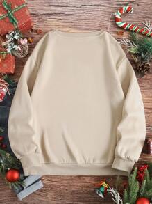 INAWLY Apricot "Fröhliche Weihnachten" Leoparden-Muster Pullover in Große Größen für Frauen, für Winter Pullover Herbst - Aprikosenfarben - Übersicht 2