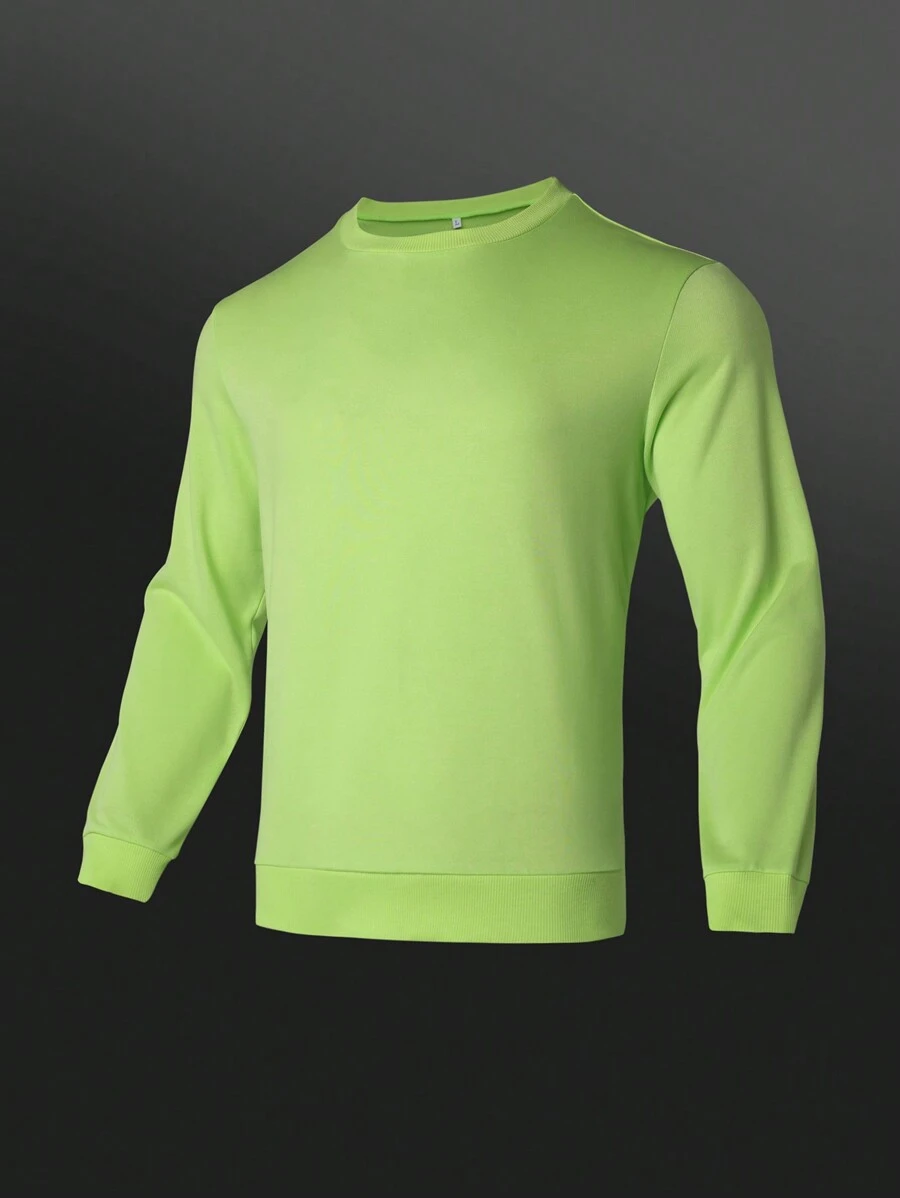 Gym Rark Boyfriend Style Men's Casual Solid Color Round Neck Sweatshirt Compression Shirt Men - Green - View 1