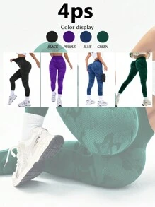 SHEIN Sports Contrast Color High Waist Seamless Sports Leggings