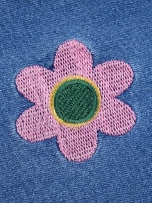 SHEIN Tween Girls' Cute And Playful Flower Pattern Jeans - Medium Wash - View 4