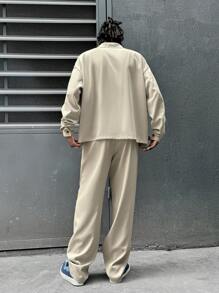 Manfinity VCAY Men's Loose Letter Print Long Sleeve Shirt And Pants Casual 2 Pieces Set