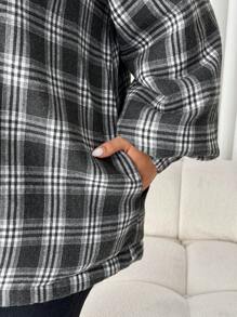 SHEIN LUNE 大码女式休闲格子连帽大衣棉质夹克 - 彩色 - 查看 8