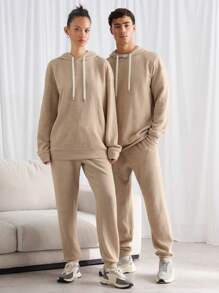 Manfinity INSISELF 2pcs/Set Men's Loose Fit Hooded Knit Long Sleeve Sweatshirt Set, Suitable For Autumn