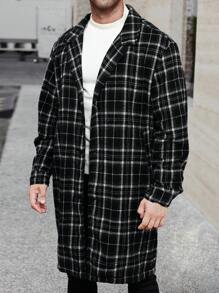 Manfinity Homme Plus Size Men's Plaid Long Sleeve Pockets Loose Casual Jacket, Winter - Black - View 5