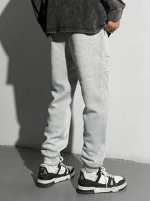 SHEIN Leap Crew Teen Boys 1pc Casual Versatile Fashion Street Style Patch Pockets Clip Seam Weave Mark Design Sweatpants Back To School Clothes; Fall Clothes; Teen Boy Clothes; Teen Boy Jackets - Grey - View 4