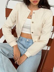 Muchica Women's Long Sleeve Tweed Short Jacket, Autumn & Winter - Beige - View 3