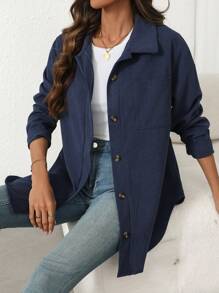 SHEIN LUNE 女士纯色长袖休闲宽松单排扣夹克，秋季