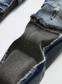 TWEEN Boy Retro Street Hip Hop Style Distressed Color Block Stretch Jeans