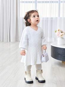 SHEIN Baby Mädchen Gestricktes A-Linien Kleid, modisch & vielseitig für lässige Ausgänge, Partys und Veranstaltungen im Herbst/Winter