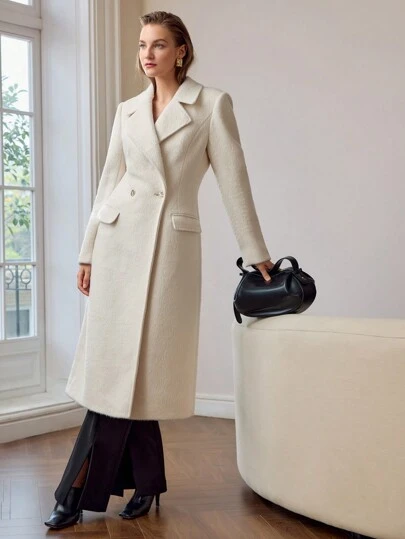 ZEYLAH 100% PURE WOOL SOLID WATERFALL COLLAR BELTED OVERCOAT