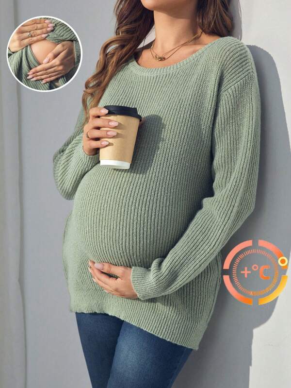 SHEIN Maternity V-Neck Long Sleeve Single-Breasted Casual Cardigan, Autumn/Winter