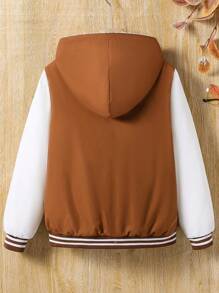 SHEIN Tween Girl Front Button Cat Print Long Sleeve Minimalist Hooded Casual Pullover