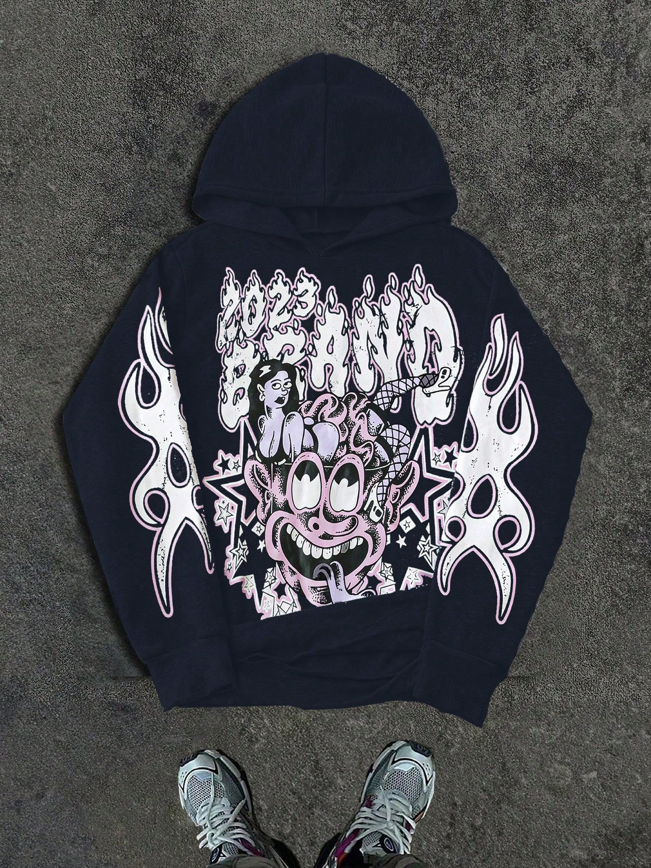 Manfinity Dauomo Men's Graphic Print Long Sleeve Hoodie, Casual Everyday Wear