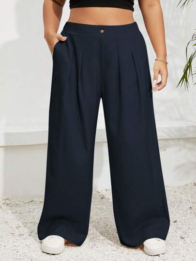 SHEIN Essnce 大码女式灰米色春夏时尚休闲简约百搭阔腿连衣裙裤毕业、返校、秋冬女士教师装