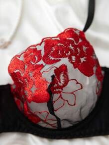 Set de 2 piezas de lencería de moda con bordado floral de malla para mujeres