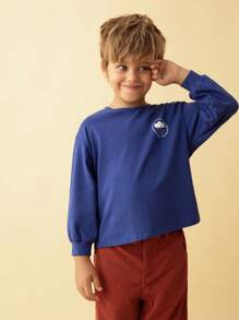 THE HAPPY LOOK Camiseta de manga larga básica y casual de corte holgado con estampado de nubes para niños pequeños, adecuada para otoño e invierno
