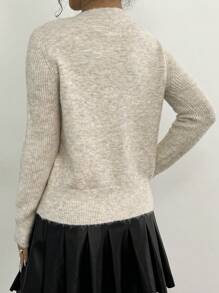 Women's Bow Decor Front Button Casual Versatile Long Sleeve Cardigan - Apricot - View 2